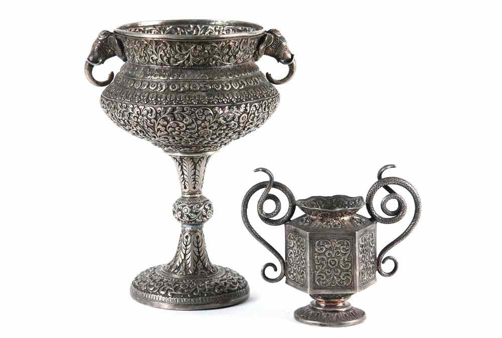 Appraisal: PERSIAN SILVER - th c Persian silver lot Chalice floral