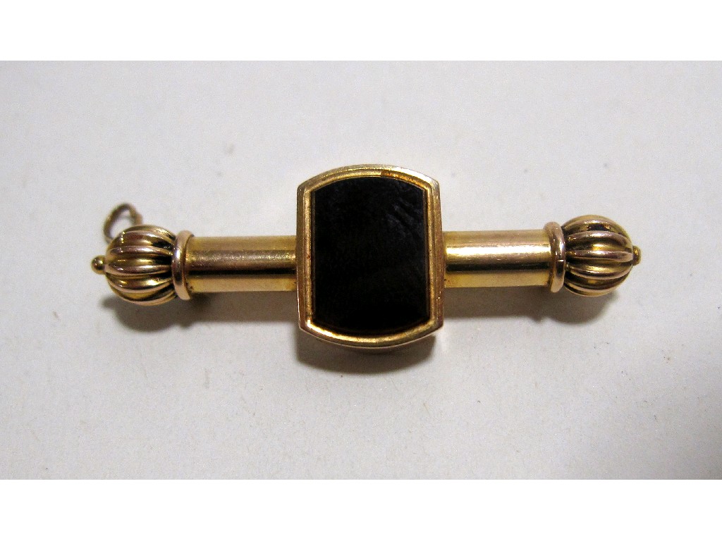 Appraisal: Victorian yellow metal bar brooch with cornelian centre