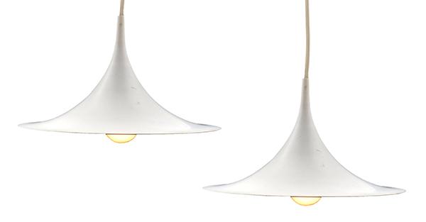 Appraisal: PAIR OF DANISH PENDANT LIGHTS by Torsten Thorup white enamelled