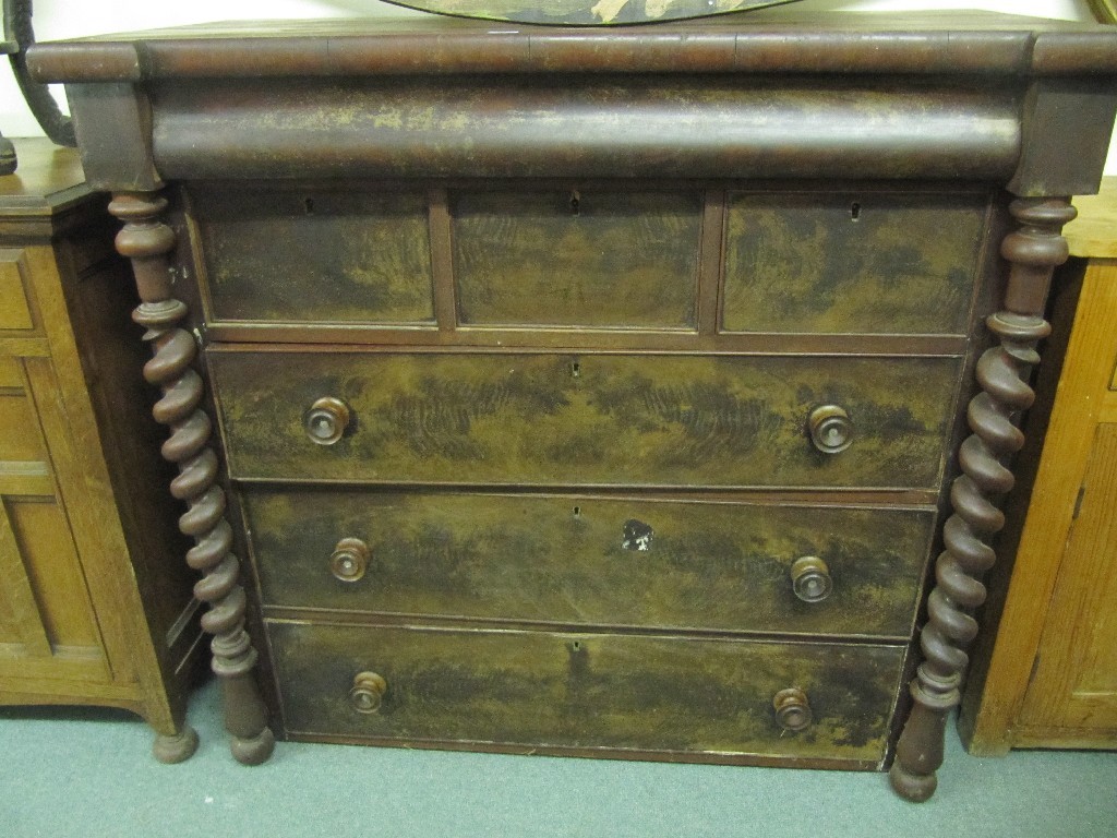 Appraisal: Victorian mahogany chest of drawers oak sideboard and a walnut