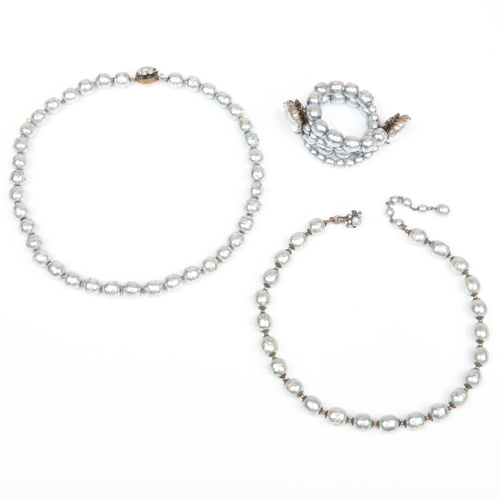 Appraisal: MIRIAM HASKELL PC SILVER GRAY FAUX PEARL SET WITH TWO