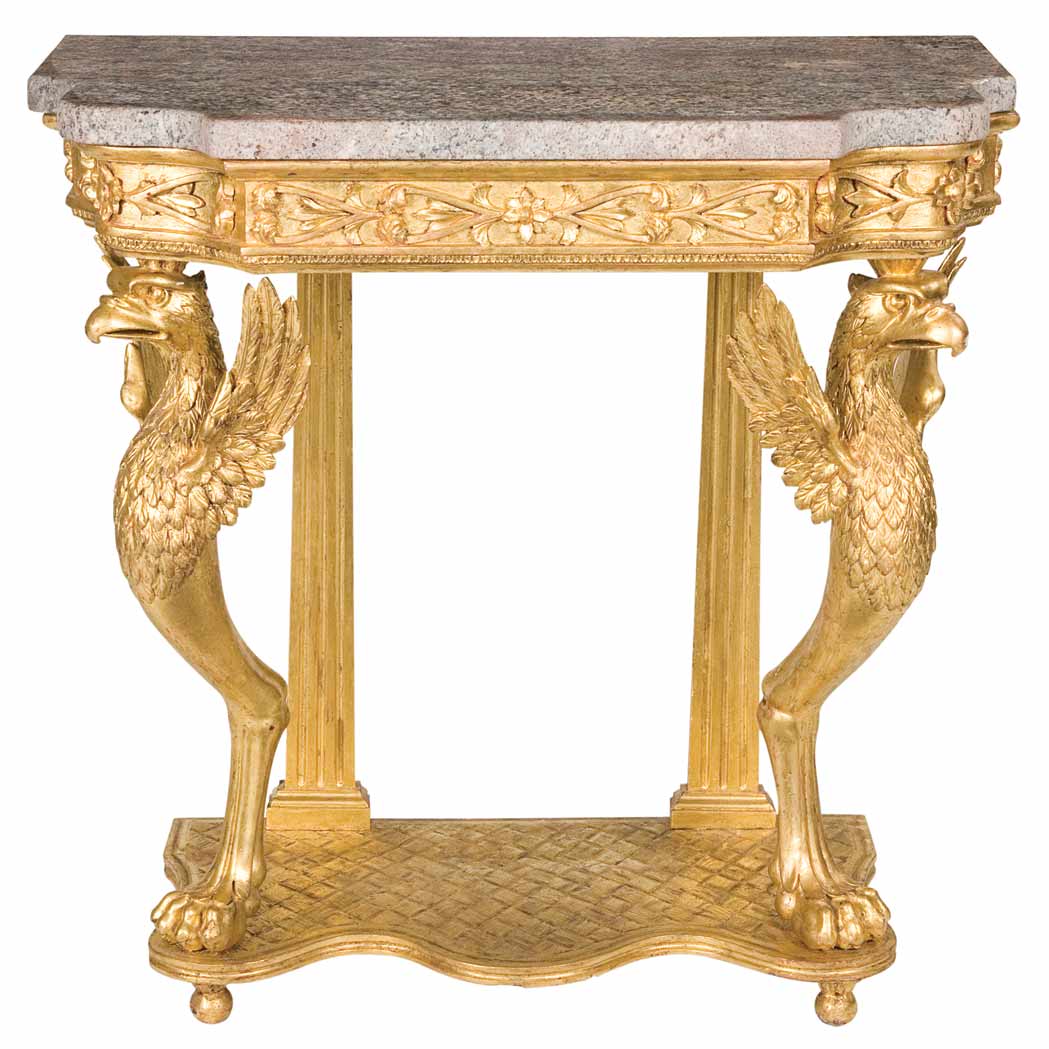 Appraisal: Northern European Neoclassical Gilt-Wood Console The granite rectangular top of