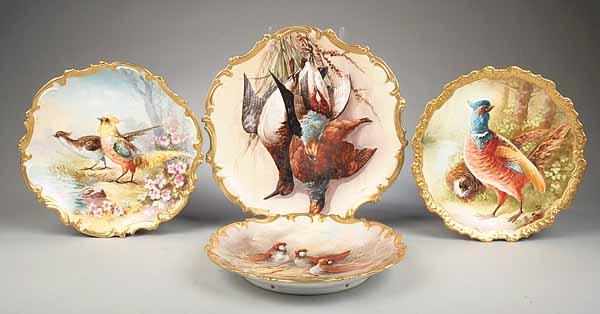 Appraisal: A Group of Four Limoges Chargers Painted with Game Birds