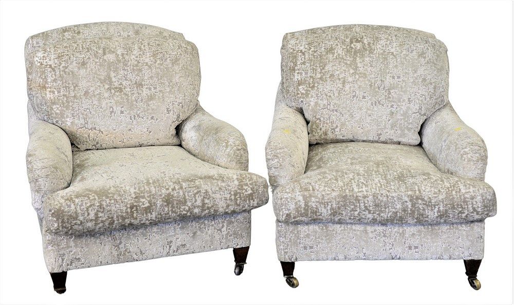 Appraisal: Pair of Custom Upholstered Easy Chairs height inches width inches