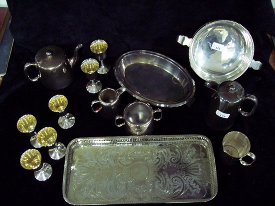 Appraisal: Six small goblets a two-handled pedestal bowl a rectangular tray