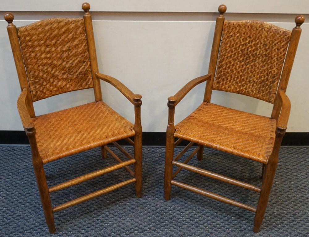 Appraisal: Pair of Victorian Oak and Split Reed Arm Chairs