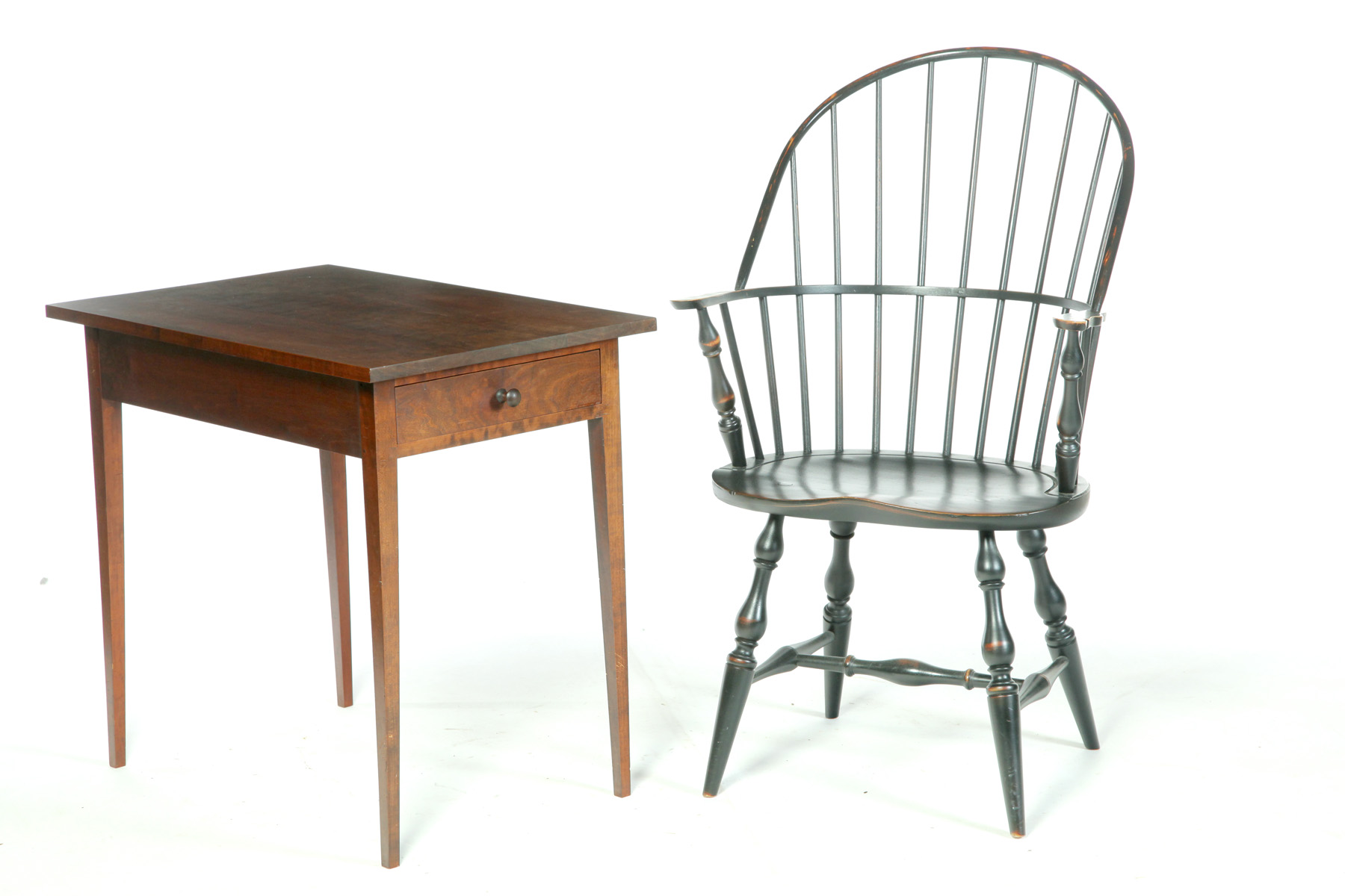 Appraisal: DAVID T SMITH WINDSOR-STYLE CHAIR AND HEPPLEWHITE-STYLE ONE-DRAWER STAND American