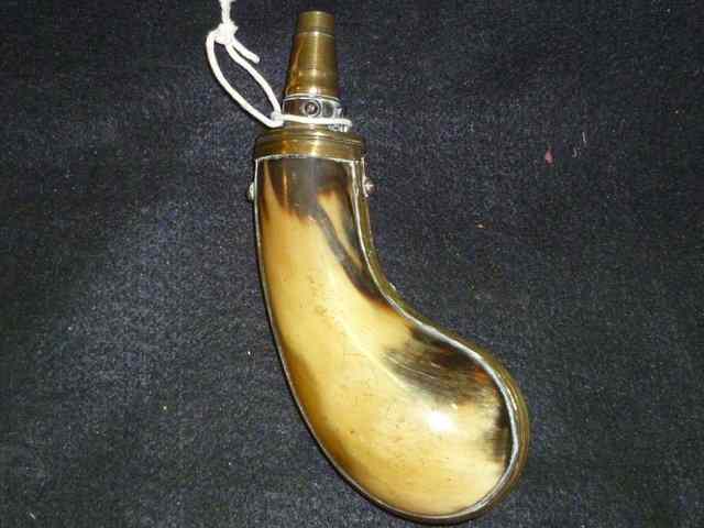 Appraisal: AN EARLY TH CENTURY HORN SHOT FLASK with applied brass