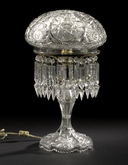 Appraisal: American Brilliant-Cut Glass Mushroom Dome Electric Lamp ca by the