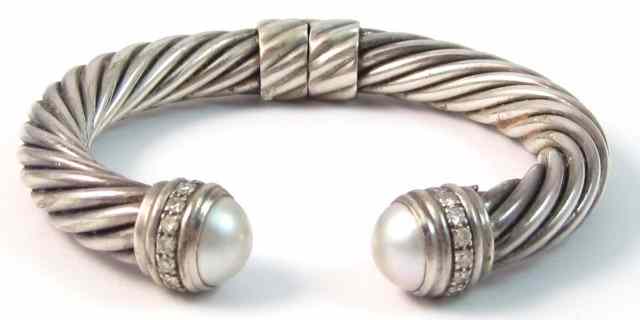 Appraisal: DAVID YURMAN CABLE CUFF BRACELET sterling silver set with round-cut