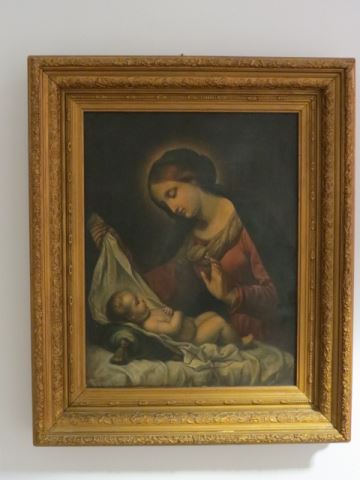 Appraisal: th Century Oil Mary and baby Jesus on canvas image