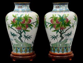 Appraisal: PAIR OF CLOISONNE ENAMEL VASES Chinese Signed with a seal