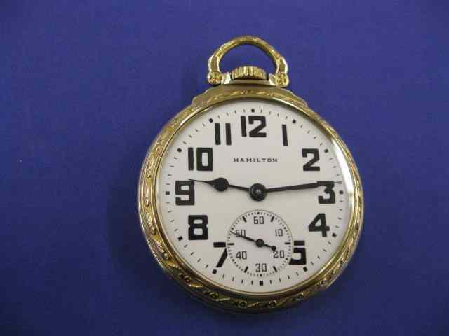 Appraisal: Hamilton Railroad Pocketwatch -B model adjustment gold-filled case working