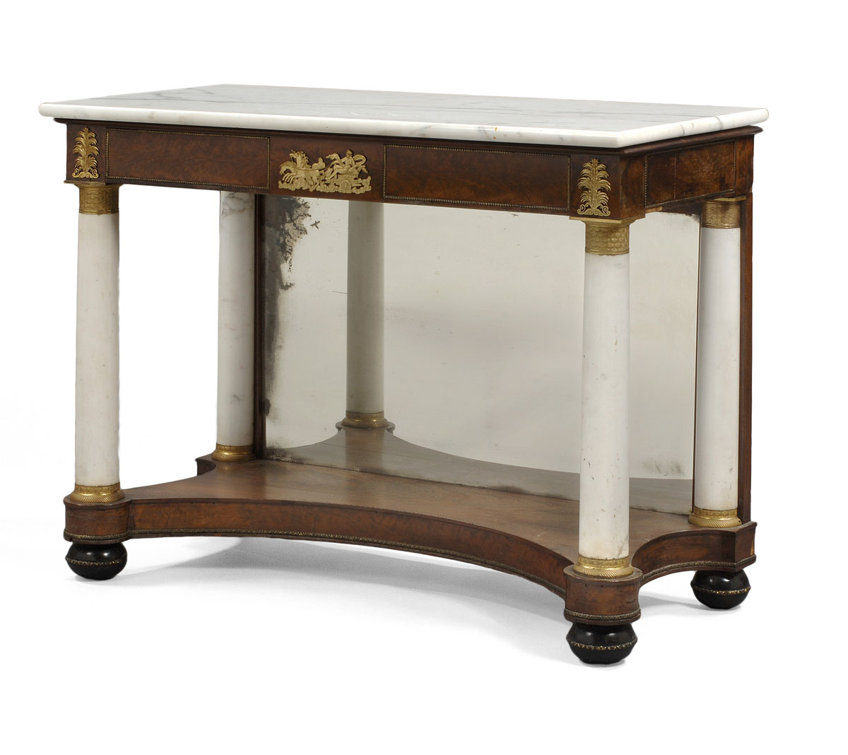 Appraisal: BOSTON CLASSICAL MAHOGANY MARBLE TOP PIER TABLE The rectangular white