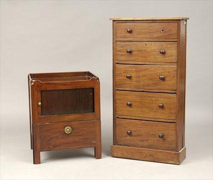 Appraisal: George III Mahogany Bedside Cabinet Together with a mahogany five-drawer