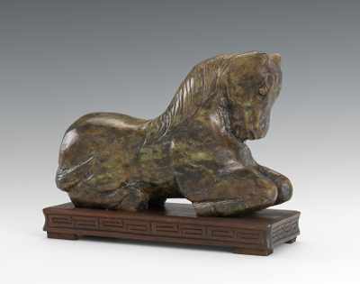 Appraisal: Jade Recumbent Horse with Head Bowed The graceful horse sits