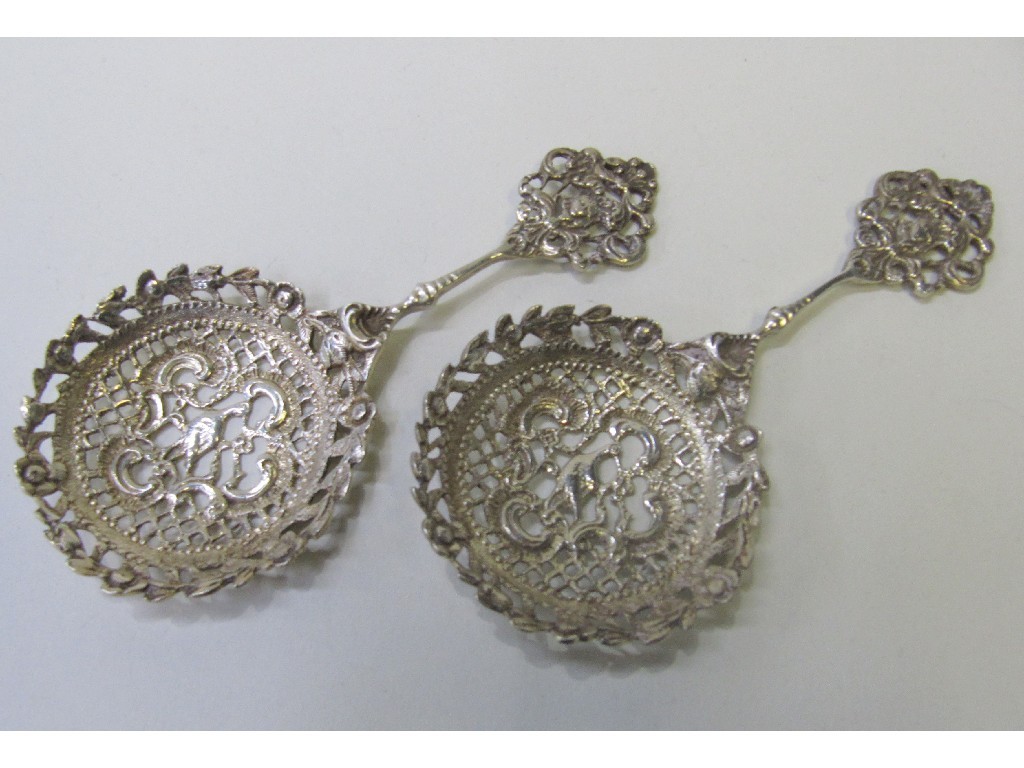 Appraisal: Pair of Dutch silver openwork serving spoons