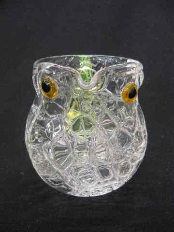 Appraisal: Owl Figural Art Glass Pitcher vaseline handle crackle decor ''