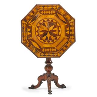 Appraisal: VICTORIAN PARQUETRY TILT TOP TABLE Octagonal top with inlaid star