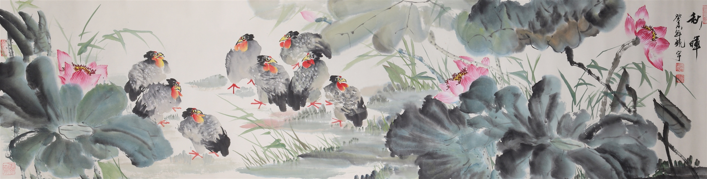 Appraisal: Chinese ink and color on paper painting of birds in