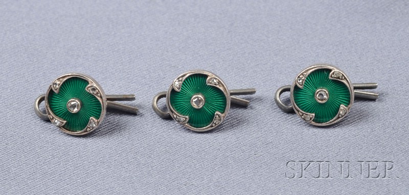 Appraisal: Edwardian Set of Three Enamel and Diamond Shirt Studs each