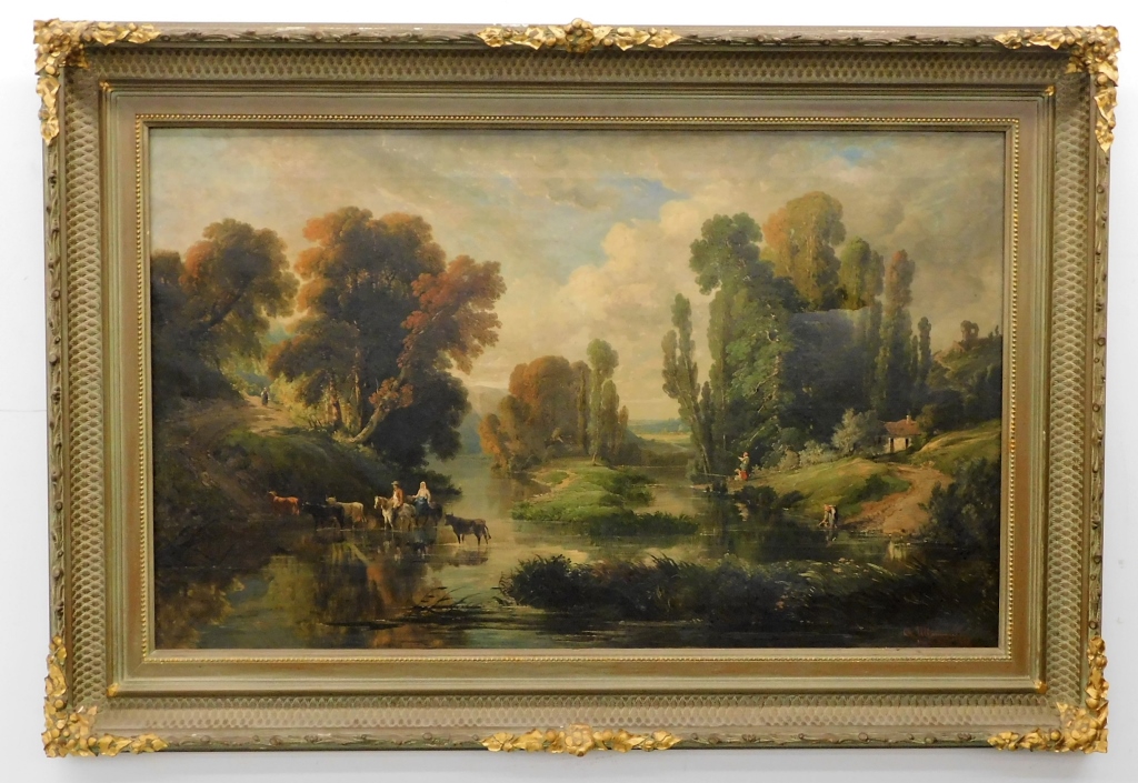 Appraisal: LARGE C CHARLES ULLMANN BUCOLIC RIVER PAINTING Sweden th CenturyFine