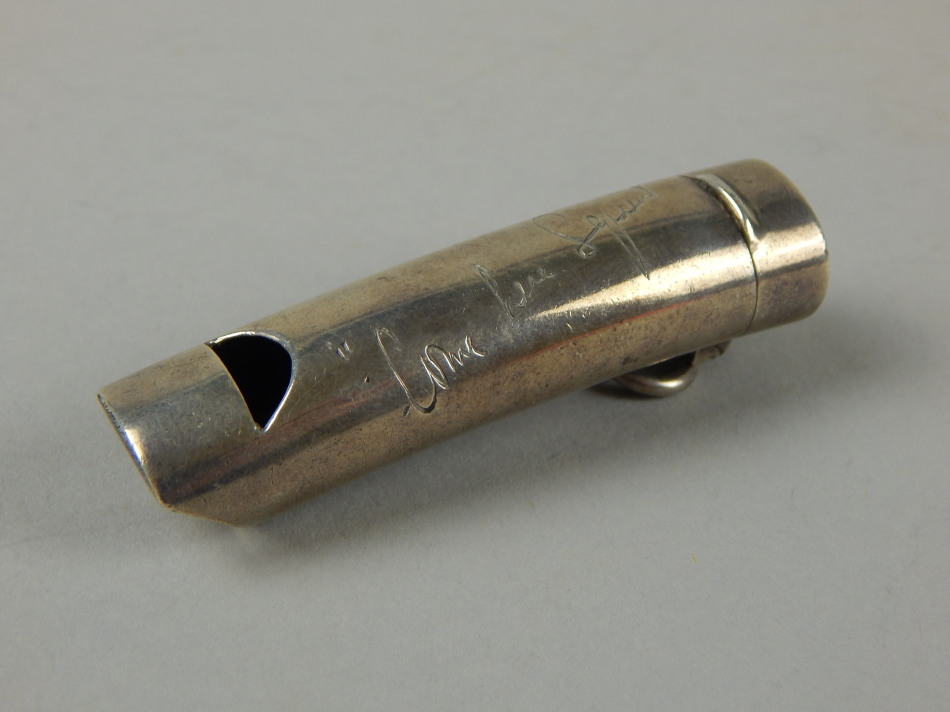 Appraisal: A late thC early thC silver plated combination whistle and