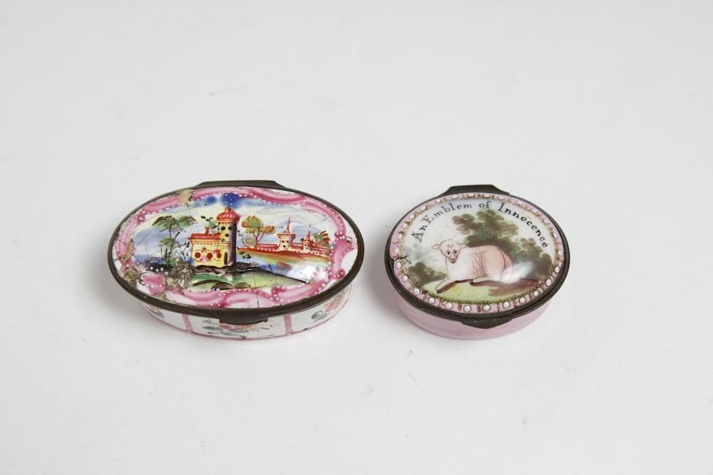 Appraisal: Bilston or Battersea Enamel Patch Boxes Bilston or Battersea English