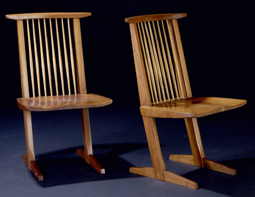 Appraisal: GEORGE NAKASHIMA Pair of walnut Conoid chairs Provenance available x