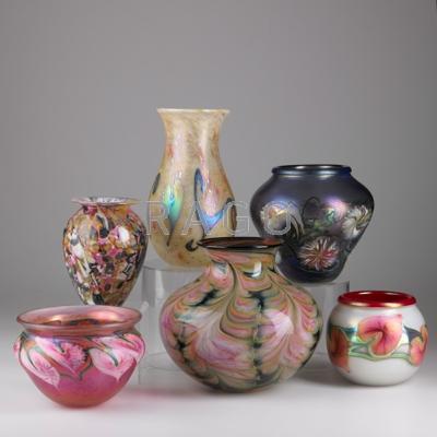 Appraisal: CARL RADKE EIKHOLT LOTTON ETC Six art glass vases Most