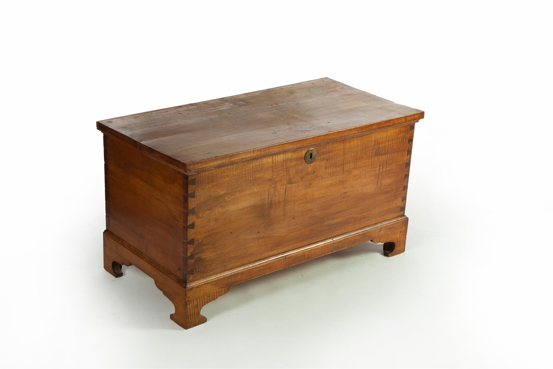 Appraisal: LATE-CHIPPENDALE TIGER MAPLE BLANKET CHEST American st quarter- th century