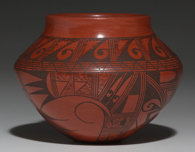 Appraisal: Hopi olla attribution squat form in polished red with a