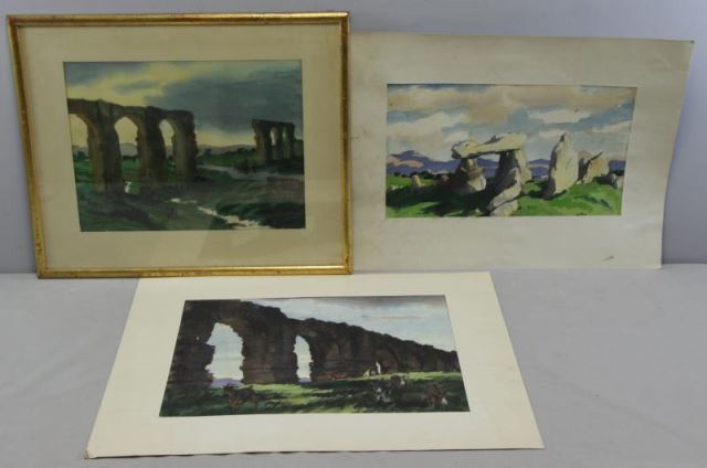 Appraisal: SARGENT Richard Watercolor Landscapes Aqueduct near Ronda - signed lower