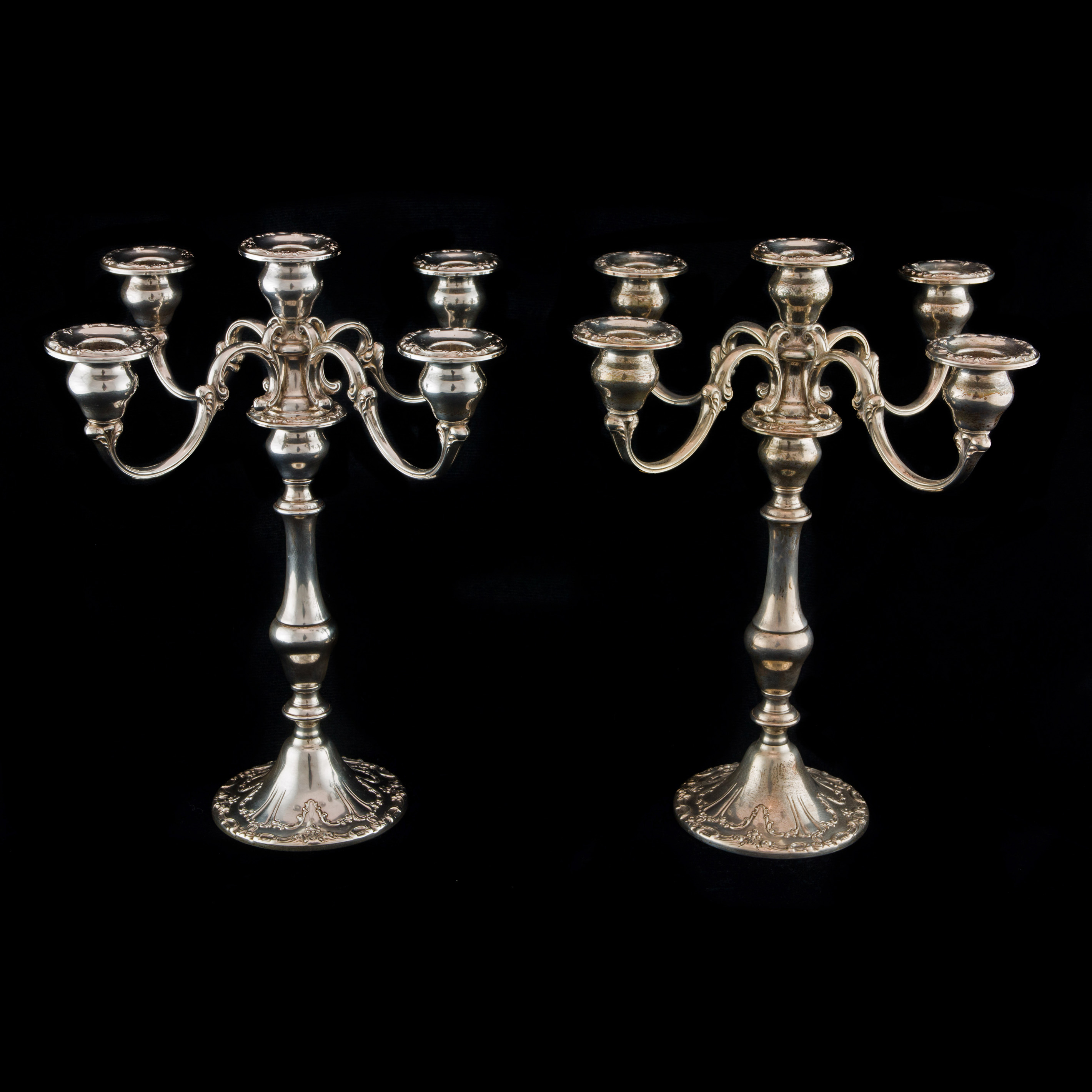 Appraisal: A PAIR OF GORHAM STERLING WEIGHTED FIVE LIGHT CANDELABRA A