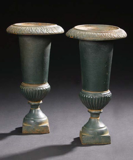 Appraisal: Pair of Restauration Cast-Iron Vases of attenuated campana form second