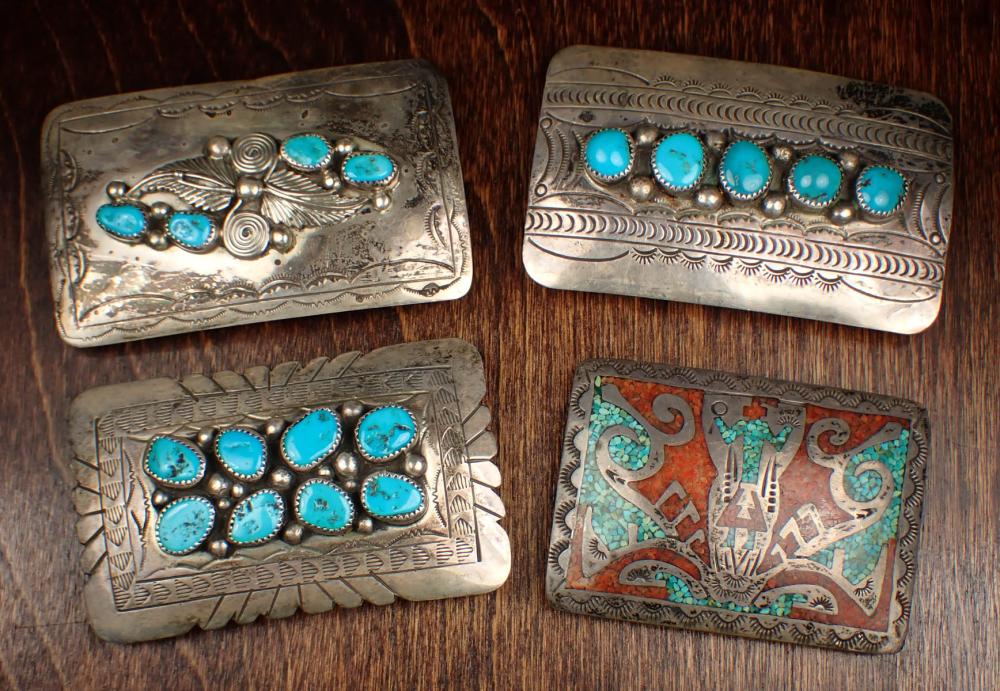 Appraisal: COLLECTION OF FOUR STERLING SILVER SOUTHWEST NATIVE AMERICAN BELT BUCKLES