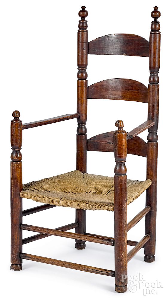 Appraisal: New England William and Mary ladderback armchair New England William