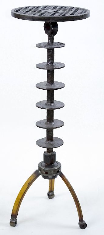 Appraisal: Cindy Wynn Industrial Iron Plinth Stand Pedestal Cindy Wynn b