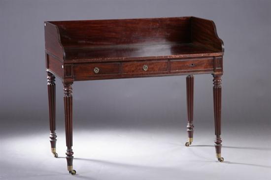 Appraisal: ENGLISH REGENCY MAHOGANY WRITING DESK early th century Quarter-galleried rectangular