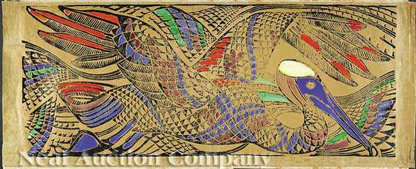 Appraisal: Walter Inglis Anderson American Mississippi - Horizontal Pelican hand-colored linocut