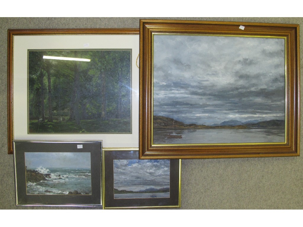 Appraisal: Lot comprising two oil board seascapes plus two unsigned oils