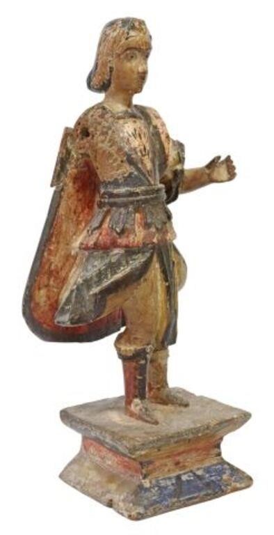 Appraisal: Carved wood santo altar figure Archangel th c polychrome painted