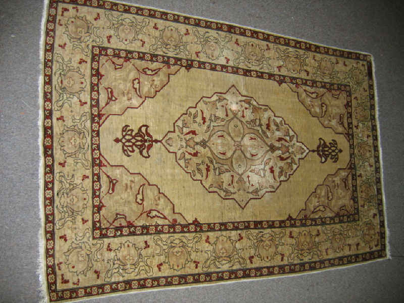 Appraisal: FINE SILK THROW RUG Perhaps Isfahan the ivory to cream