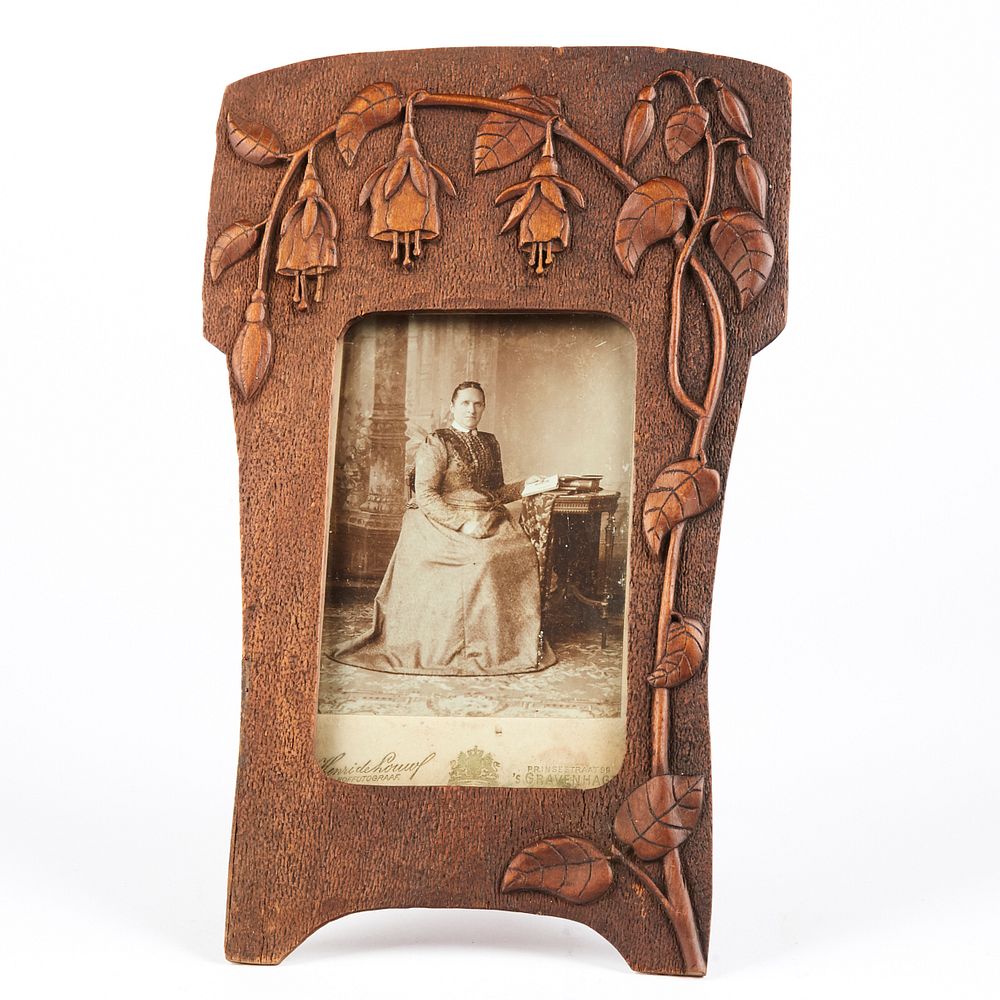 Appraisal: Aesthetic Movement Hand Carved Floral Photo Frame Victorian Aesthetic Movement