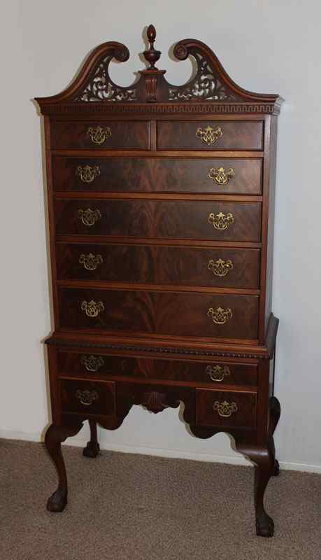 Appraisal: DIMINUTIVE HIGHBOY BY LANDSTROM FURNITURE Eight drawer chest fretted pediment