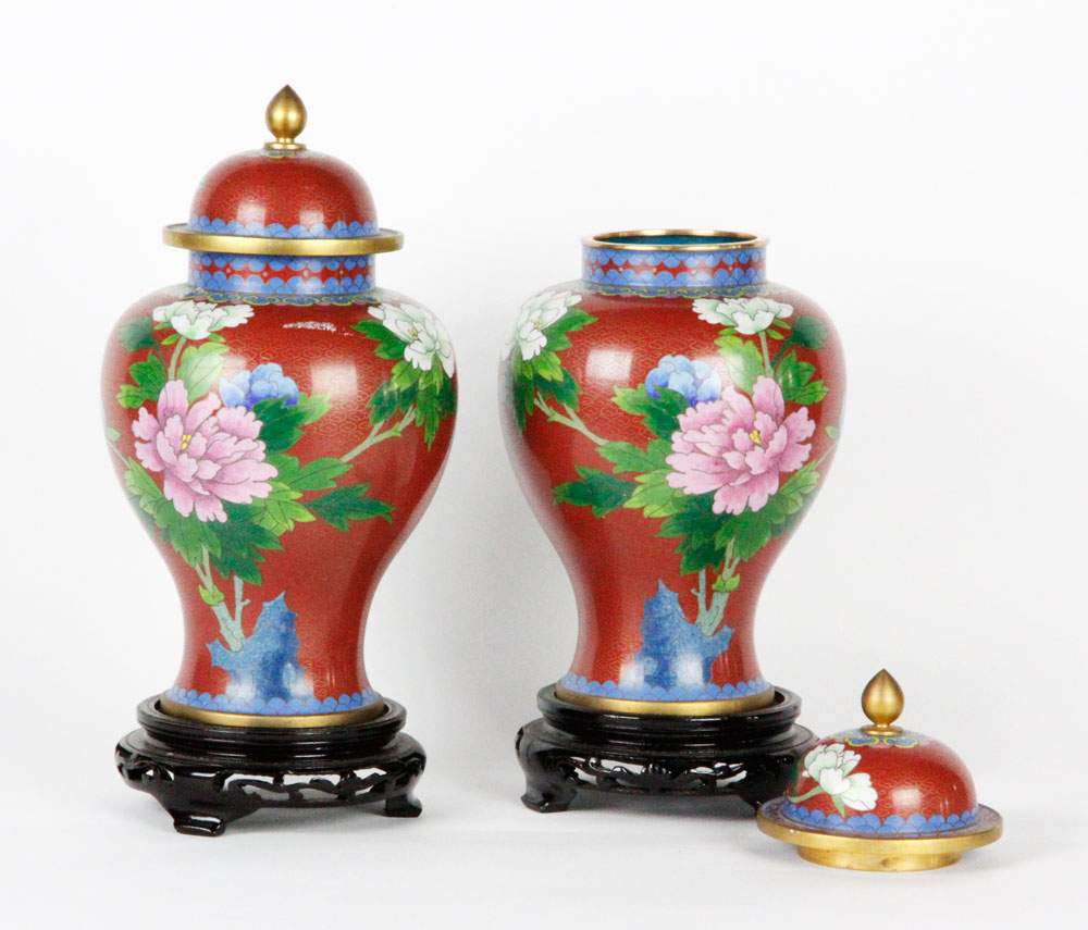 Appraisal: - Pr Cloisonn Covered Jars Pair of cloisonn covered jars