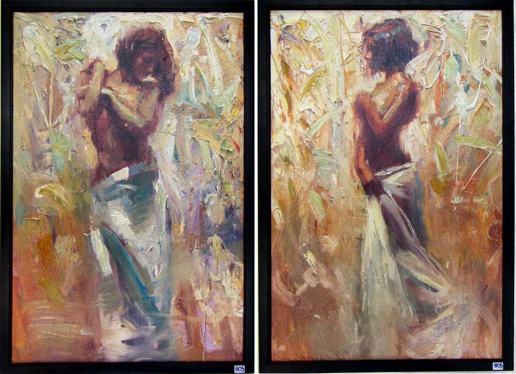 Appraisal: HENRY ASENCIO TWO GICLEES ON CANVAS California b Female figures