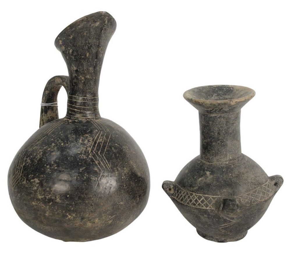 Appraisal: Two Ancient Pottery Vessels to include grey terracotta jug with