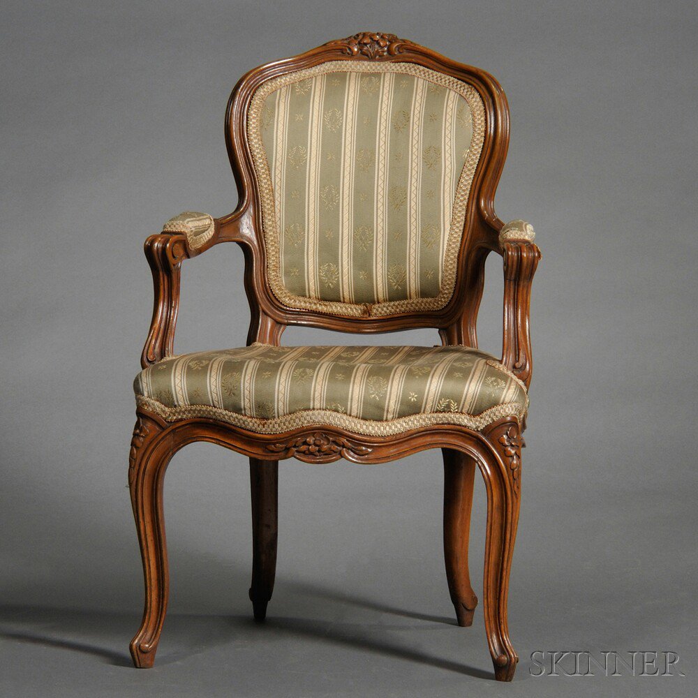 Appraisal: Louis XV-style Upholstered Walnut Child's Fauteuil second half th century