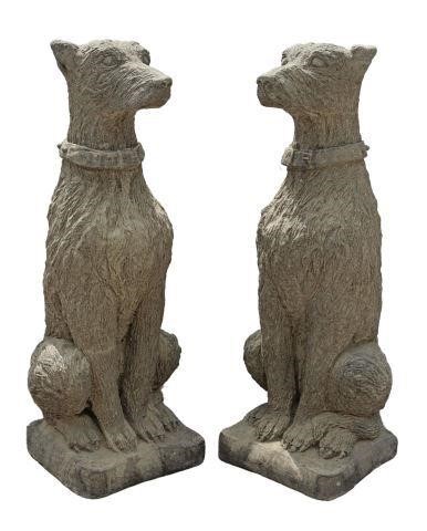 Appraisal: pair Cast stone garden statuary depicting a Scottish Deerhound dog